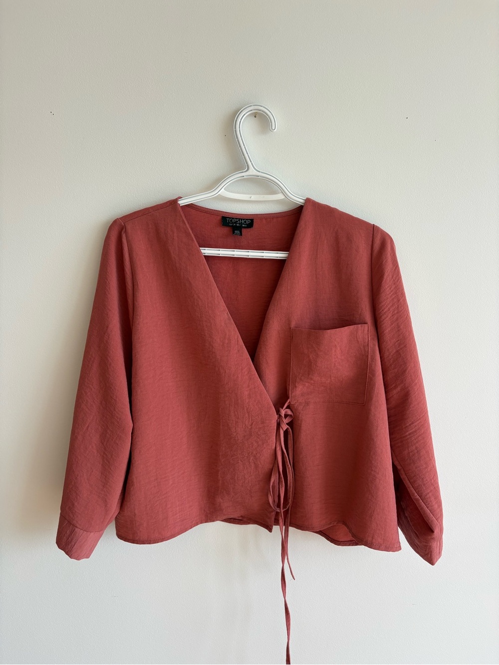 Topshop Rust Tie-Front Long-Sleeve Blouse